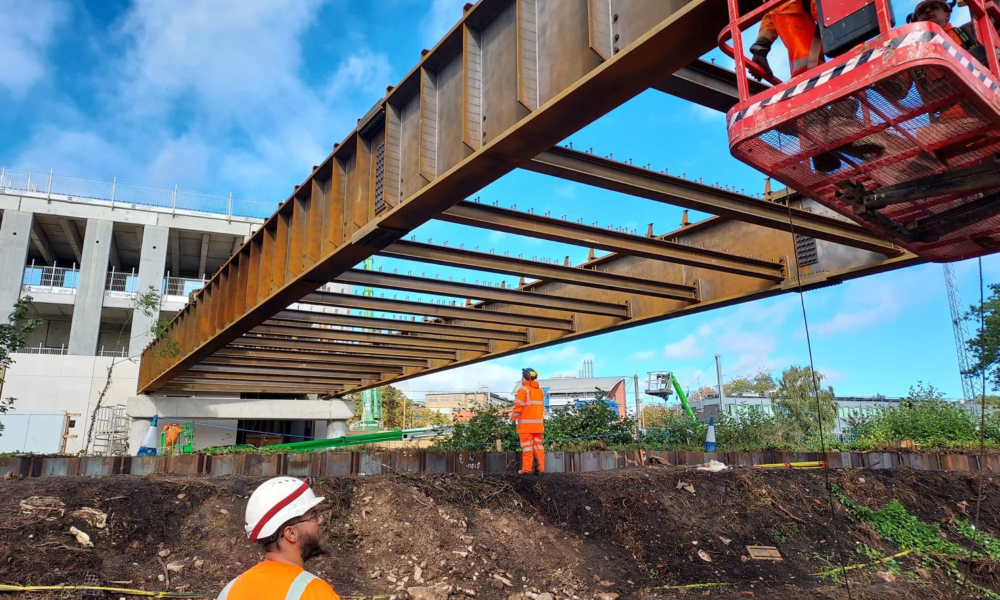 University Station Birmingham installation of a new canal bridge 