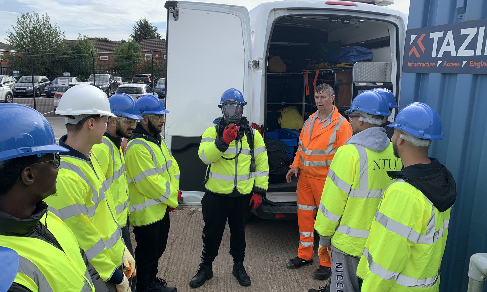 A38 Tame Valley Viaduct site team with students